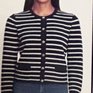 NWT Nine West Women's Navy and White Striped Cardigan - Size Small